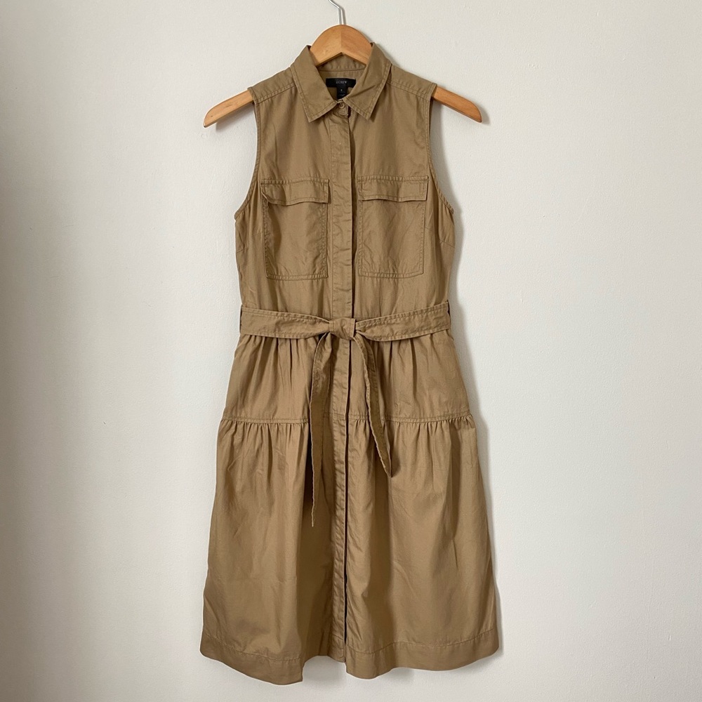 J. Crew Sleeveless Shirt Dress with Belt size 2 Tan
